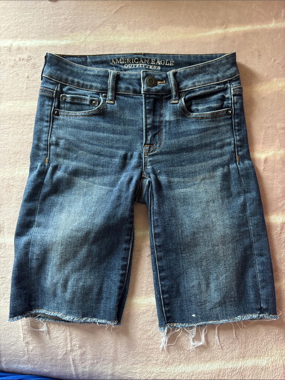 American Eagle Outfitters Dark Blue Cropped Denim Bermuda Shorts